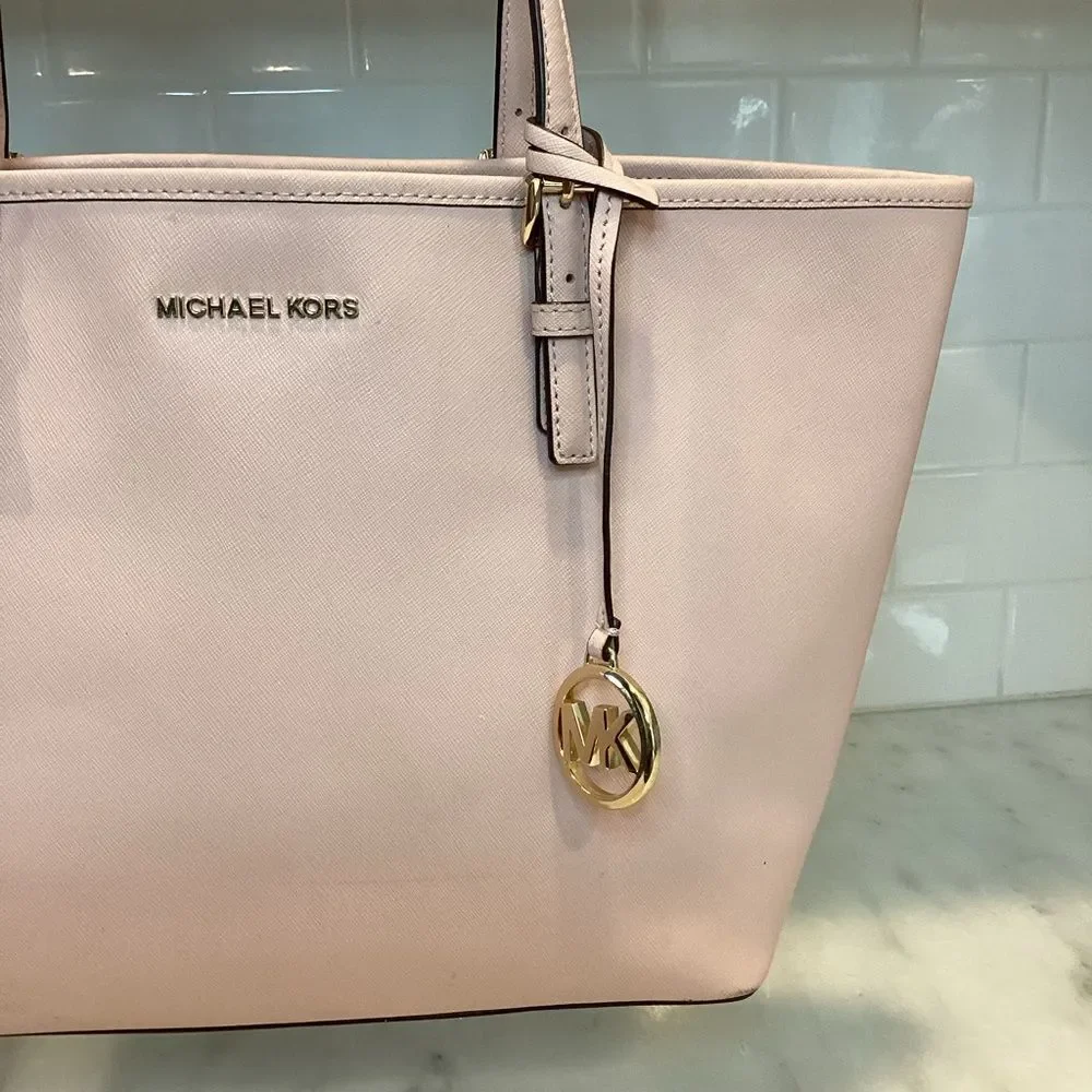 Michael Kors Purse Handbag Leather Jet Set Carry All Pink Tote Bag Pocketbook